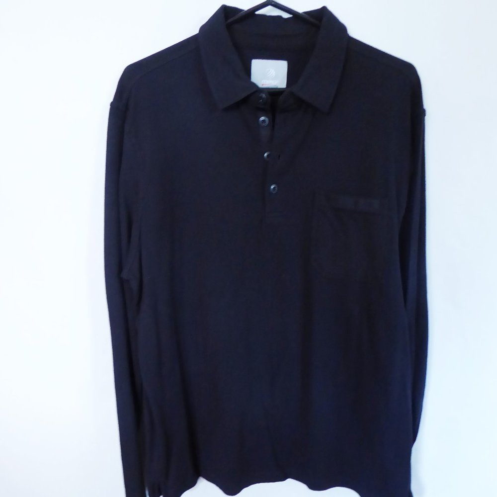 MPG SPORT BRAND BLACK ¾ BUTTON NECK LONG SLEEVE PULL OVER SHIRT (L) NEW